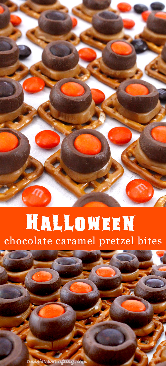 Halloween Chocolate Caramel Pretzel Bites - Two Sisters Crafting