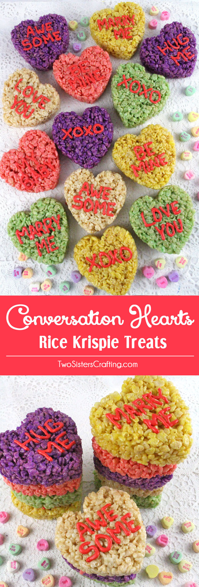 Conversation Hearts Rice Krispie Treats - Two Sisters