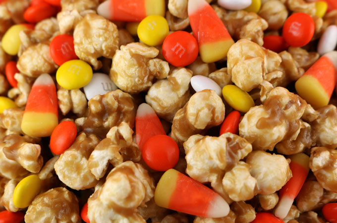 Candy Corn Caramel Popcorn - Two Sisters