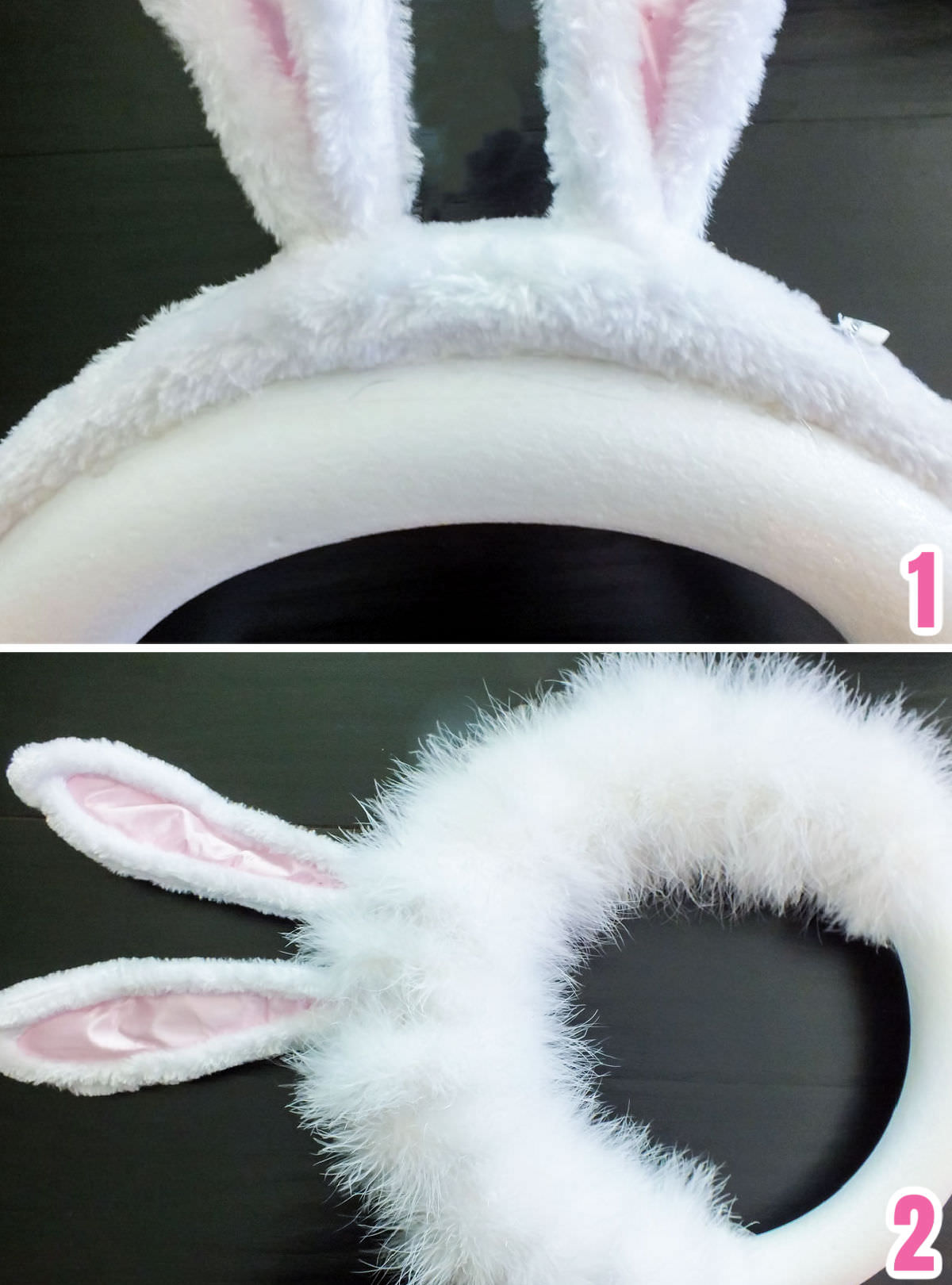 Collage image showing how to make a DIY Easter Bunny Wreath.