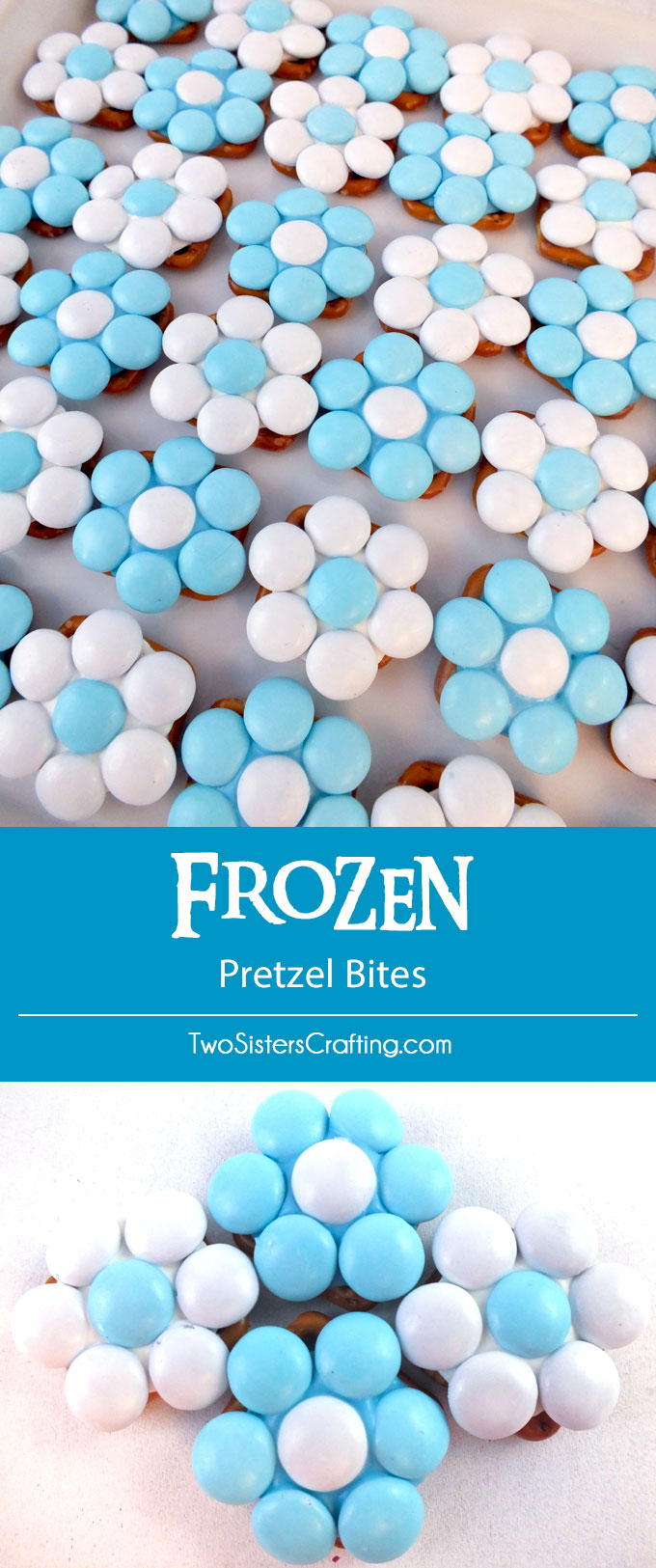 Our Frozen Pretzel Bites are the perfect sweet and salty treat for a Frozen Birthday Party and will look amazing on your Frozen Party Dessert Table. So pretty, so yummy and so easy to make. Follow us for more fun Frozen Party Ideas.