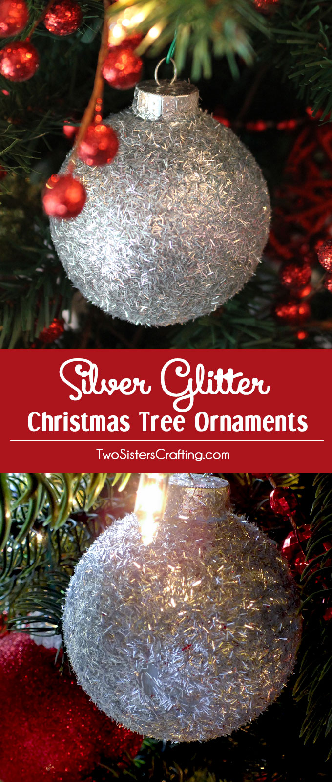 Download Silver Glitter Christmas Tree Ornaments - Two Sisters