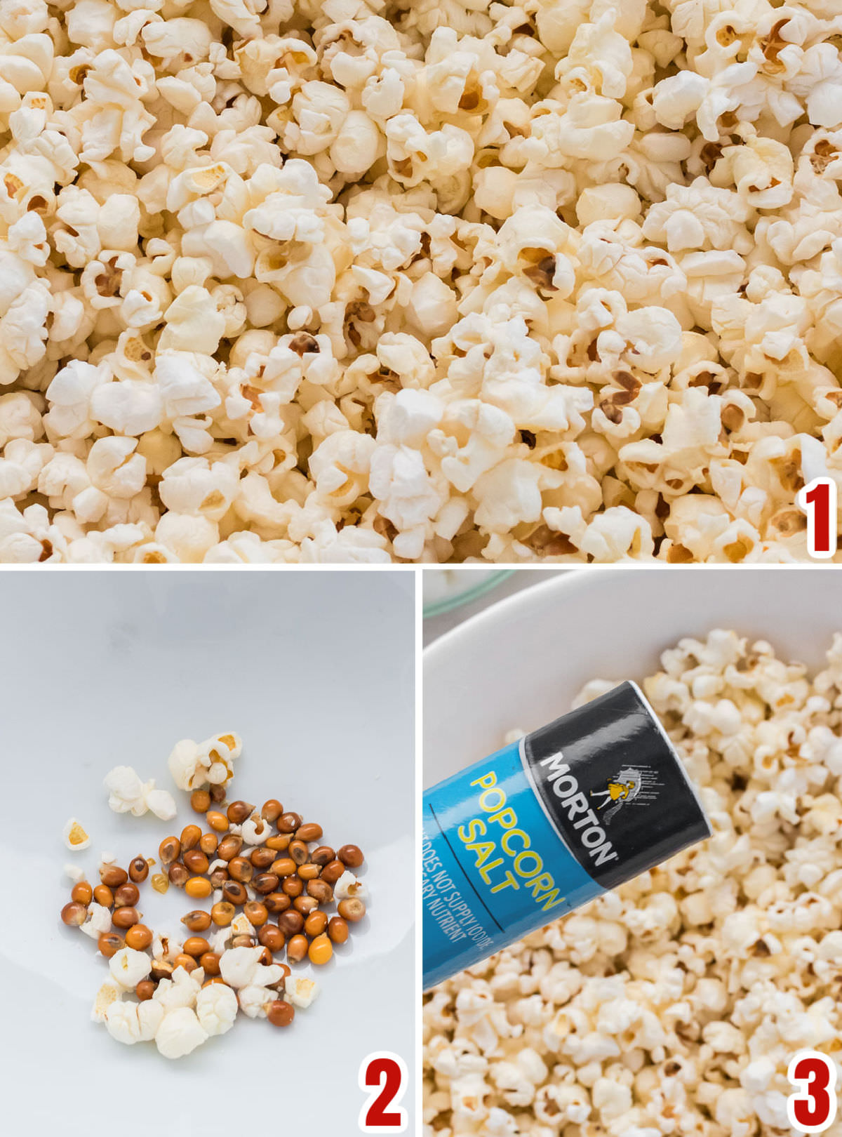 Collage image showing how to make homemade popcorn.