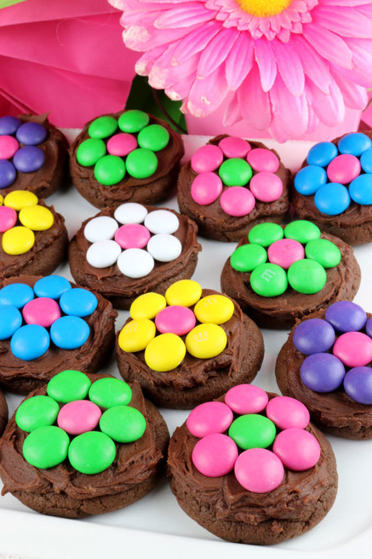 Chocolate Cookies with M&M Flowers