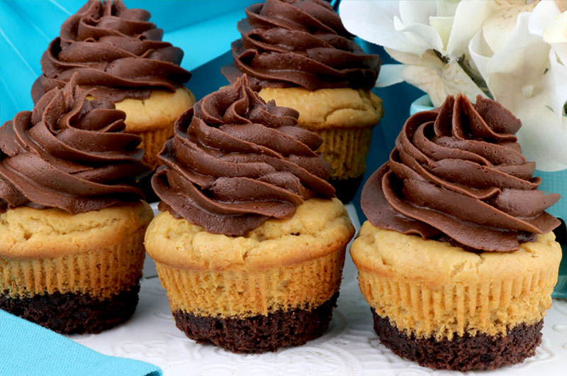 Peanut Butter Brownie Cupcakes - Two Sisters