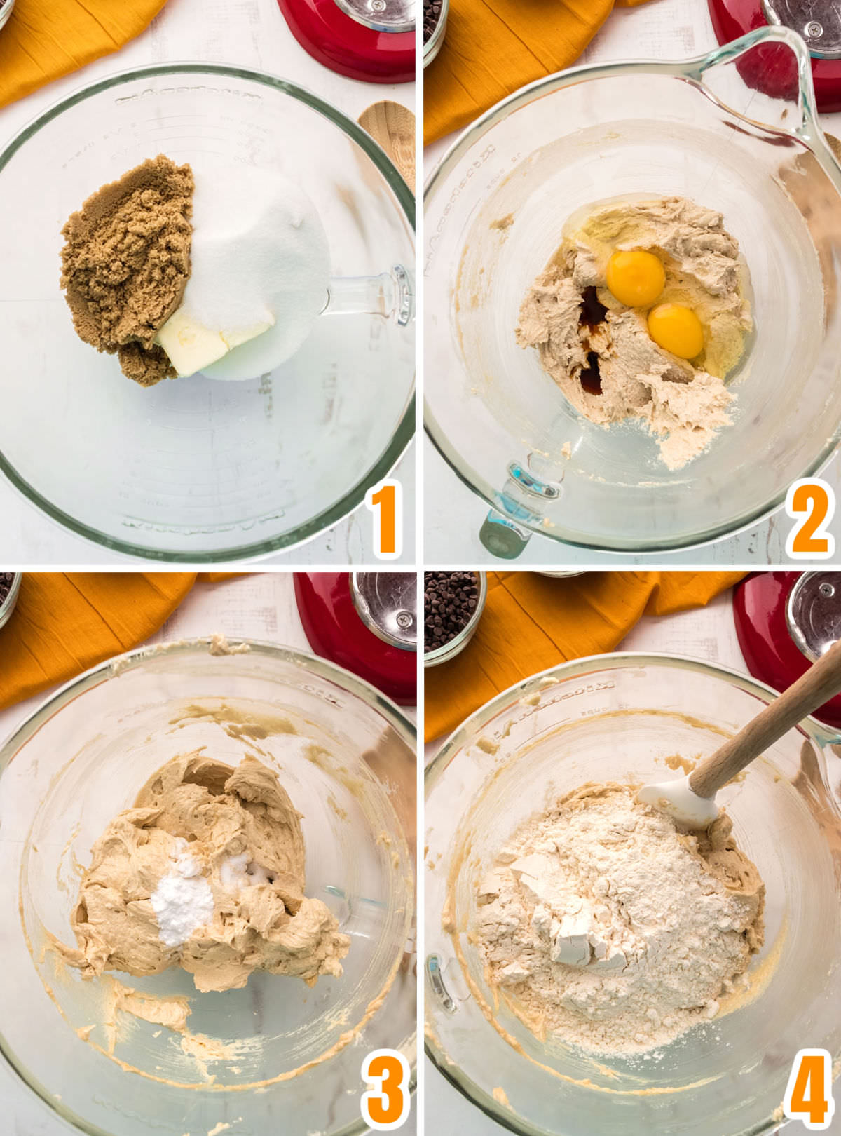 Collage image showing the steps for making the Caramel Chocolate Chip Cookie Dough.