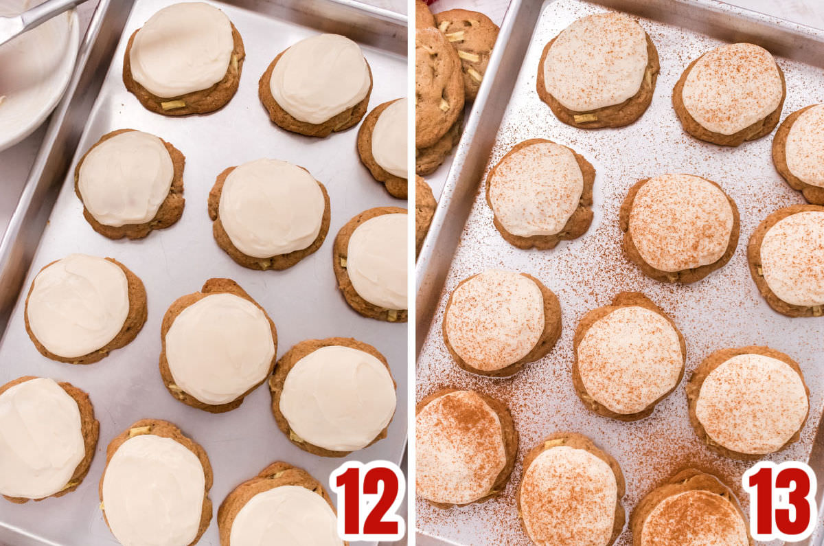 Collage image showing how to frost the Apple Cookies.